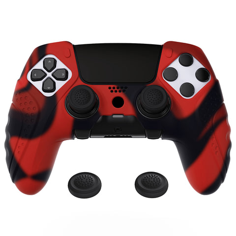 PlayVital Guardian Edition Anti-Slip Ergonomic Silicone Cover Case for ps5 Edge Controller, Soft Rubber Protector Skin for ps5 Edge Wireless Controller with Thumb Grip Caps - Red & Black - EHPFP007