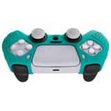 PlayVital Guardian Edition Aqua Green Ergonomic Soft Anti-slip Controller Silicone Case Cover, Rubber Protector Skins with White Joystick Caps for PS5 Controller - YHPF010