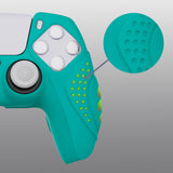 PlayVital Guardian Edition Aqua Green Ergonomic Soft Anti-slip Controller Silicone Case Cover, Rubber Protector Skins with White Joystick Caps for PS5 Controller - YHPF010