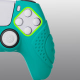 PlayVital Guardian Edition Aqua Green Ergonomic Soft Anti-slip Controller Silicone Case Cover, Rubber Protector Skins with White Joystick Caps for PS5 Controller - YHPF010