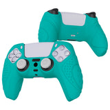 PlayVital Guardian Edition Aqua Green Ergonomic Soft Anti-slip Controller Silicone Case Cover, Rubber Protector Skins with White Joystick Caps for PS5 Controller - YHPF010