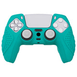 PlayVital Guardian Edition Aqua Green Ergonomic Soft Anti-slip Controller Silicone Case Cover, Rubber Protector Skins with White Joystick Caps for PS5 Controller - YHPF010