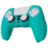 PlayVital Guardian Edition Aqua Green Ergonomic Soft Anti-slip Controller Silicone Case Cover, Rubber Protector Skins with White Joystick Caps for PS5 Controller - YHPF010