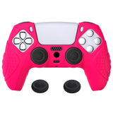 PlayVital Guardian Edition Bright Pink Ergonomic Soft Anti-slip Controller Silicone Case Cover, Rubber Protector Skins with Black Joystick Caps for PS5 Controller - YHPF023