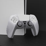 PlayVital Guardian Edition Clear White Ergonomic Soft Anti-slip Controller Silicone Case Cover, Rubber Protector Skins with Clear White Joystick Caps for PS5 Controller - YHPF013