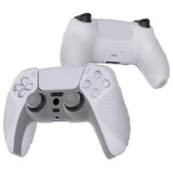 PlayVital Guardian Edition Clear White Ergonomic Soft Anti-slip Controller Silicone Case Cover, Rubber Protector Skins with Clear White Joystick Caps for PS5 Controller - YHPF013