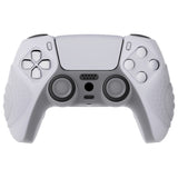 PlayVital Guardian Edition Clear White Ergonomic Soft Anti-slip Controller Silicone Case Cover, Rubber Protector Skins with Clear White Joystick Caps for PS5 Controller - YHPF013