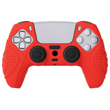 PlayVital Guardian Edition Passion Red Ergonomic Soft Anti-slip Controller Silicone Case Cover, Rubber Protector Skins with Black Joystick Caps for PS5 Controller - YHPF012