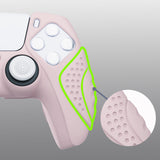 PlayVital Guardian Edition Pink Ergonomic Soft Anti-slip Controller Silicone Case Cover, Rubber Protector Skins with White Joystick Caps for PS5 Controller - YHPF005