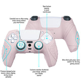 PlayVital Guardian Edition Pink Ergonomic Soft Anti-slip Controller Silicone Case Cover, Rubber Protector Skins with White Joystick Caps for PS5 Controller - YHPF005