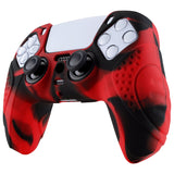 PlayVital Guardian Edition Ergonomic Soft Anti-Slip Controller Silicone Case Cover for ps5, Rubber Protector Skins with Black Joystick Caps for ps5 Controller - Red & Black - YHPF020