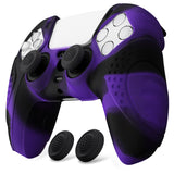 PlayVital Guardian Edition Purple & Black Ergonomic Soft Anti-slip Controller Silicone Case Cover, Rubber Protector Skins with Black Joystick Caps for PS5 Controller - YHPF030