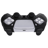 PlayVital Guardian Edition Black Ergonomic Soft Anti-slip Controller Silicone Case Cover, Rubber Protector Skins with Black Joystick Caps for PS5 Controller - YHPF001