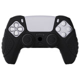 PlayVital Guardian Edition Black Ergonomic Soft Anti-slip Controller Silicone Case Cover, Rubber Protector Skins with Black Joystick Caps for PS5 Controller - YHPF001