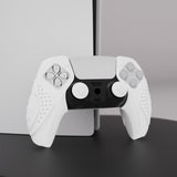 PlayVital Guardian Edition White Ergonomic Soft Controller Silicone Case Grips for PS5, Rubber Protector Skins with Thumbstick Caps for PS5 Controller – Compatible with Charging Station - YHPF027