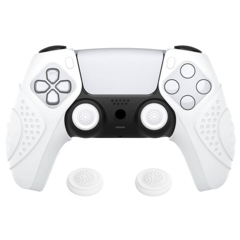 PlayVital Guardian Edition White Ergonomic Soft Controller Silicone Case Grips for PS5, Rubber Protector Skins with Thumbstick Caps for PS5 Controller – Compatible with Charging Station - YHPF027