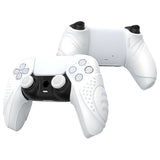 PlayVital Guardian Edition White Ergonomic Soft Controller Silicone Case Grips for PS5, Rubber Protector Skins with Thumbstick Caps for PS5 Controller – Compatible with Charging Station - YHPF027