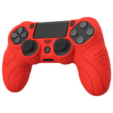 PlayVital Guardian Edition Passion Red Ergonomic Soft Anti-Slip Controller Silicone Case Cover for PS4, Rubber Protector Skins with black Joystick Caps for PS4 Slim PS4 Pro Controller - P4CC0067