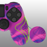 PlayVital Guardian Edition Pink & Purple & Blue Ergonomic Soft Anti-Slip Controller Silicone Case Cover for PS4, Rubber Protector Skins with black Joystick Caps for PS4 Slim PS4 Pro Controller - P4CC0073