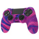 PlayVital Guardian Edition Pink & Purple & Blue Ergonomic Soft Anti-Slip Controller Silicone Case Cover for PS4, Rubber Protector Skins with black Joystick Caps for PS4 Slim PS4 Pro Controller - P4CC0073