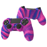PlayVital Guardian Edition Pink & Purple & Blue Ergonomic Soft Anti-Slip Controller Silicone Case Cover for PS4, Rubber Protector Skins with black Joystick Caps for PS4 Slim PS4 Pro Controller - P4CC0073