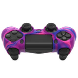 PlayVital Guardian Edition Pink & Purple & Blue Ergonomic Soft Anti-Slip Controller Silicone Case Cover for PS4, Rubber Protector Skins with black Joystick Caps for PS4 Slim PS4 Pro Controller - P4CC0073