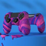 PlayVital Guardian Edition Pink & Purple & Blue Ergonomic Soft Anti-Slip Controller Silicone Case Cover for PS4, Rubber Protector Skins with black Joystick Caps for PS4 Slim PS4 Pro Controller - P4CC0073