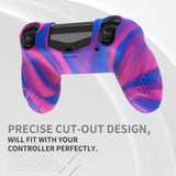 PlayVital Guardian Edition Pink & Purple & Blue Ergonomic Soft Anti-Slip Controller Silicone Case Cover for PS4, Rubber Protector Skins with black Joystick Caps for PS4 Slim PS4 Pro Controller - P4CC0073