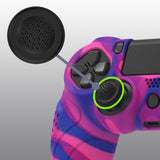 PlayVital Guardian Edition Pink & Purple & Blue Ergonomic Soft Anti-Slip Controller Silicone Case Cover for PS4, Rubber Protector Skins with black Joystick Caps for PS4 Slim PS4 Pro Controller - P4CC0073