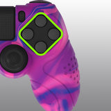 PlayVital Guardian Edition Pink & Purple & Blue Ergonomic Soft Anti-Slip Controller Silicone Case Cover for PS4, Rubber Protector Skins with black Joystick Caps for PS4 Slim PS4 Pro Controller - P4CC0073
