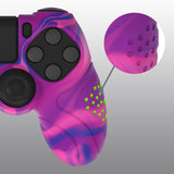 PlayVital Guardian Edition Pink & Purple & Blue Ergonomic Soft Anti-Slip Controller Silicone Case Cover for PS4, Rubber Protector Skins with black Joystick Caps for PS4 Slim PS4 Pro Controller - P4CC0073