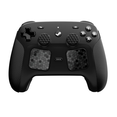 PlayVital Hexagon Diamond Texture Grip Sticker Set for Steam Controller 2, Anti-Slip PU Skin Cover Accessory Kit for Steam Controller with Touchpad Stickers and Thumb Grips - Black - SURSCM001