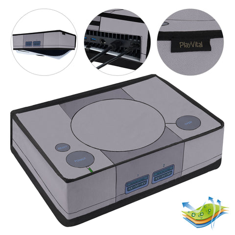 PlayVital Nylon Dust Cover for ps5, Soft Neat Lining Dust Guard for ps5 Console, Anti Scratch Waterproof Cover Sleeve for ps5 Console Digital Edition & Disc Edition - Retro 32 Bit Style - PFPJ167