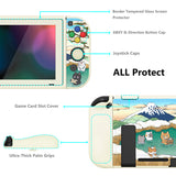 PlayVital ZealProtect Soft Protective Case for Nintendo Switch, Flexible Cover for Switch with Tempered Glass Screen Protector & Thumb Grips & ABXY Direction Button Caps - Hot Spring Kitties - RNSYV6047