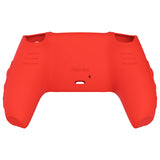 PlayVital Knight Edition Passion Red & Black Two Tone Anti-Slip Silicone Cover Skin for Playstation 5 Controller, Soft Rubber Case for PS5 Controller with Thumb Grip Caps - QSPF005