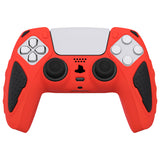 PlayVital Knight Edition Passion Red & Black Two Tone Anti-Slip Silicone Cover Skin for Playstation 5 Controller, Soft Rubber Case for PS5 Controller with Thumb Grip Caps - QSPF005