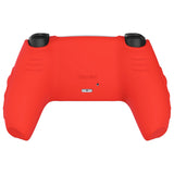 PlayVital Knight Edition Passion Red & Black Two Tone Anti-Slip Silicone Cover Skin for Playstation 5 Controller, Soft Rubber Case for PS5 Controller with Thumb Grip Caps - QSPF005