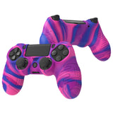 PlayVital Line & Dot Pink & Purple & Blue Silicone Cover Skin for ps4 Controller, Anti-Slip Soft Protector Case Cover with Thumb Grip Caps for ps4 for ps4 Slim for ps4 Pro Controller - CLRP4P006