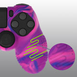 PlayVital Line & Dot Pink & Purple & Blue Silicone Cover Skin for ps4 Controller, Anti-Slip Soft Protector Case Cover with Thumb Grip Caps for ps4 for ps4 Slim for ps4 Pro Controller - CLRP4P006