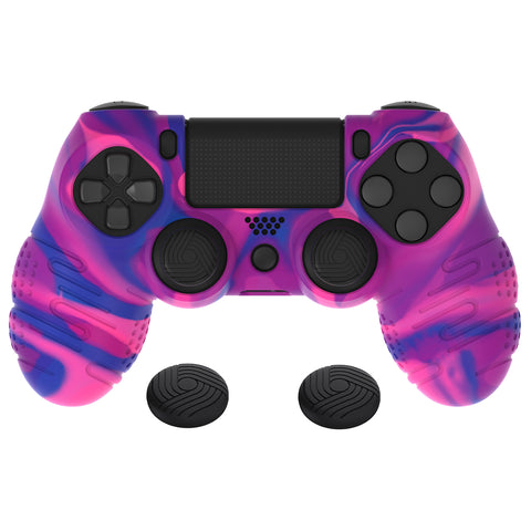 PlayVital Line & Dot Pink & Purple & Blue Silicone Cover Skin for ps4 Controller, Anti-Slip Soft Protector Case Cover with Thumb Grip Caps for ps4 for ps4 Slim for ps4 Pro Controller - CLRP4P006