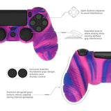 PlayVital Line & Dot Pink & Purple & Blue Silicone Cover Skin for ps4 Controller, Anti-Slip Soft Protector Case Cover with Thumb Grip Caps for ps4 for ps4 Slim for ps4 Pro Controller - CLRP4P006