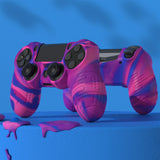 PlayVital Line & Dot Pink & Purple & Blue Silicone Cover Skin for ps4 Controller, Anti-Slip Soft Protector Case Cover with Thumb Grip Caps for ps4 for ps4 Slim for ps4 Pro Controller - CLRP4P006