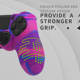 PlayVital Line & Dot Pink & Purple & Blue Silicone Cover Skin for ps4 Controller, Anti-Slip Soft Protector Case Cover with Thumb Grip Caps for ps4 for ps4 Slim for ps4 Pro Controller - CLRP4P006