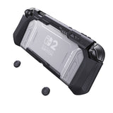 PlayVital METEOR Protective Case for Nintendo Switch 2, Dockable Ergonomic Non-Slip TPU Grip Cover with Thumb Grip for Switch 2, Shockproof Anti-Scratches Protector - Black - YDCNTM001