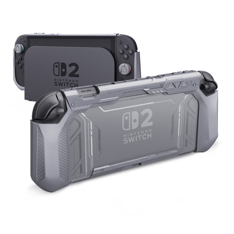 PlayVital METEOR Protective Case for Nintendo Switch 2, Dockable Ergonomic Non-Slip TPU Grip Cover with Thumb Grip for Switch 2, Shockproof Anti-Scratches Protector - New Hope Gray - YDCNTM003