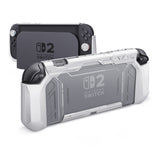 PlayVital METEOR Protective Case for Nintendo Switch 2, Dockable Ergonomic Non-Slip TPU Grip Cover with Thumb Grip for Switch 2, Shockproof Anti-Scratches Protector - White - YDCNTM002