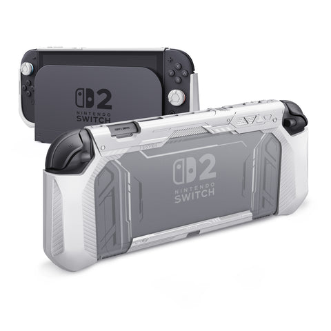 PlayVital METEOR Protective Case for Nintendo Switch 2, Dockable Ergonomic Non-Slip TPU Grip Cover with Thumb Grip for Switch 2, Shockproof Anti-Scratches Protector - White - YDCNTM002