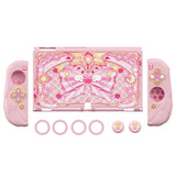 PlayVital Magic Wings Protective Case for Nintendo Switch OLED with Extra Stand, Dockable Hard Shell Cover + Silicone Grips for Switch OLED with Thumb Grip Caps, Daily Protection - Pink - XYMSOP002