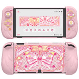 PlayVital Magic Wings Protective Case for Nintendo Switch OLED with Extra Stand, Dockable Hard Shell Cover + Silicone Grips for Switch OLED with Thumb Grip Caps, Daily Protection - Pink - XYMSOP002