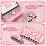 PlayVital Magic Wings Protective Case for Nintendo Switch OLED with Extra Stand, Dockable Hard Shell Cover + Silicone Grips for Switch OLED with Thumb Grip Caps, Daily Protection - Pink - XYMSOP002